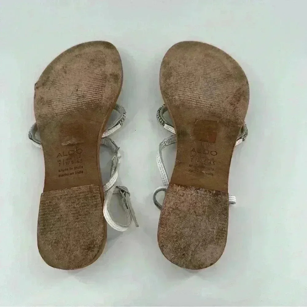 Aldo womens sandals size 7 37.5 white leather gem gladiator vintage y2k
